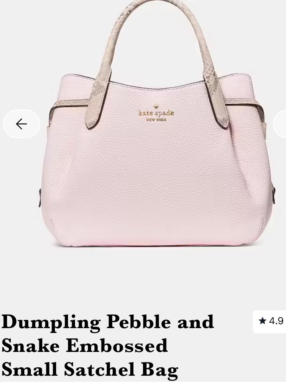 kate spade Pebbled Leather Satchel in Light Pink with Snakeskin-Trim Handles - Picture 11 of 11